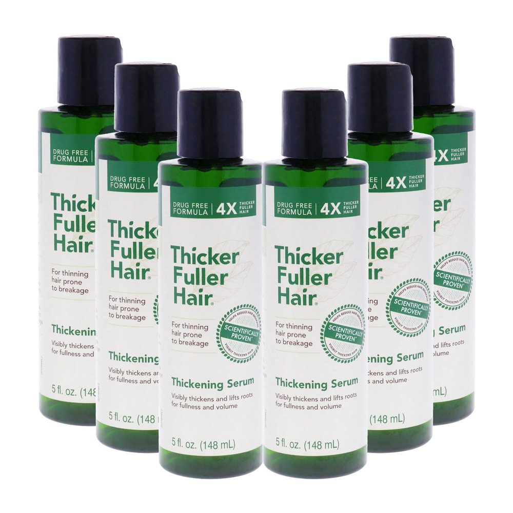 Thicker Fuller Hair Thickening Serum - Thinning Hair Treatment - Hair Volumizer Serum with Natural Ingredients - Fights Breakage - 6 pc