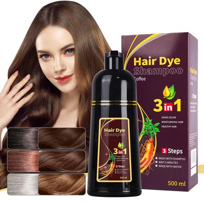 3-in-1 Black Hair Dye Shampoo, Natural Herbal Formula with Ginseng Extract, Multiple Color Options, 500ml (Coffee)