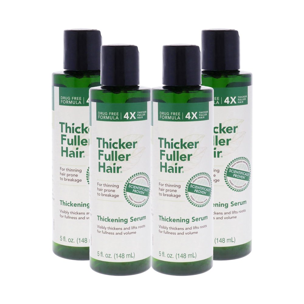 Thicker Fuller Hair Thickening Serum - Thinning Hair Treatment - Hair Volumizer Serum with Natural Ingredients - Fights Breakage - 4 pc
