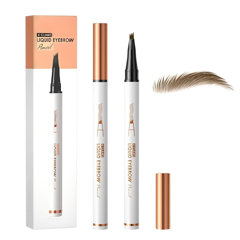2 Pcs Microblading Eyebrow Pen, 2025 Upgraded 3D Waterproof 4-Tip Eyebrow Pencil, Natural Makeup Long-Lasting Fine Stroke Magic Eyebrow Pencil for Women Stay on All Day (Light Brown(2 Pcs))