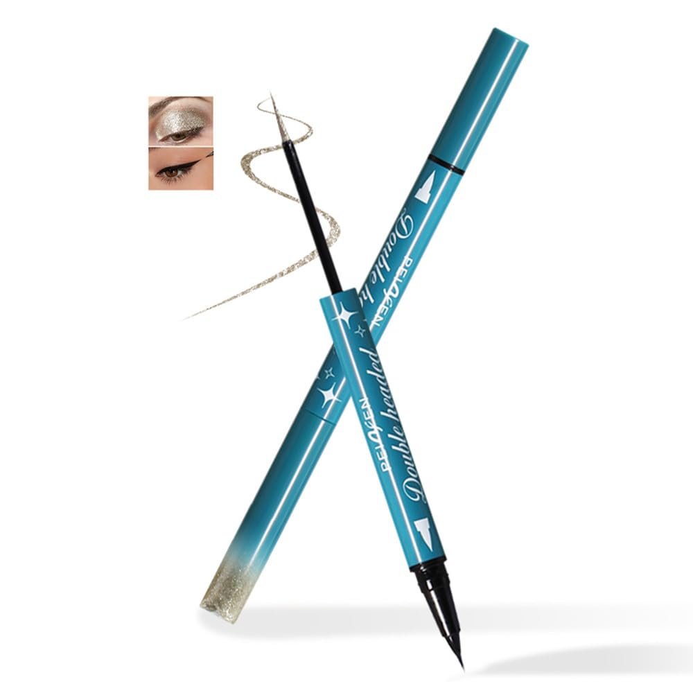 UOCK Dual-ended liquid eyeliner, ultra-fine tip shimmering eyeshadow eyeliner, high-pigment fluorescent pen - create the perfect eye makeup, waterproof and quick-drying. (04#CHAMPAGNE)