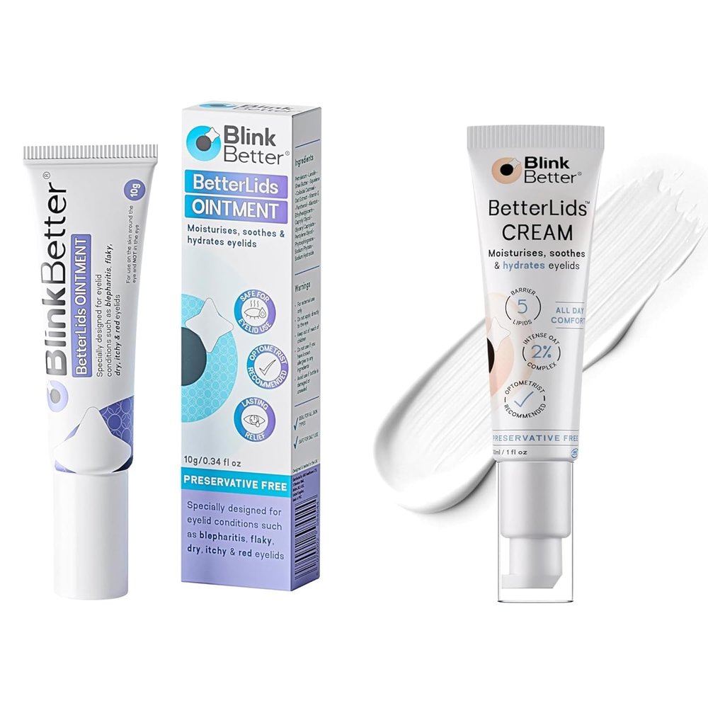 BetterLids Restore Eyelid Cream & Eyelid Ointment Bundle Day & Night Hydration & Relief Oat Extract, Shea Butter & Ceramides Comfort for Dry, Red, Sensitive, Flaky Eyelids 1 oz + 0.35 oz