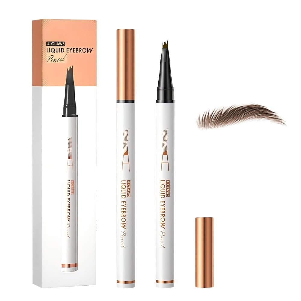2 Pcs Microblading Eyebrow Pen, 2025 Upgraded 3D Waterproof 4-Tip Eyebrow Pencil, Natural Makeup Long-Lasting Fine Stroke Magic Eyebrow Pencil for Women Stay on All Day (Dark Brown(2 Pcs))