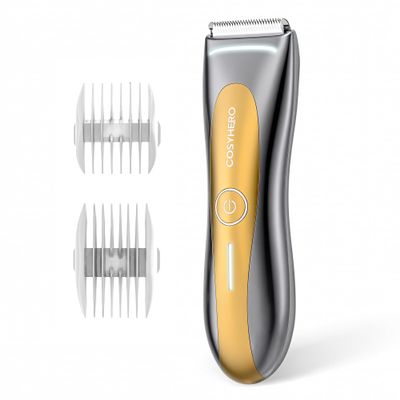 COSYHERO Body Hair Trimmer for Men, Pubic Hair Trimmer, Waterproof, USB-C Rechargeable, LED Light, Replaceable Blade (B2 - Gold)