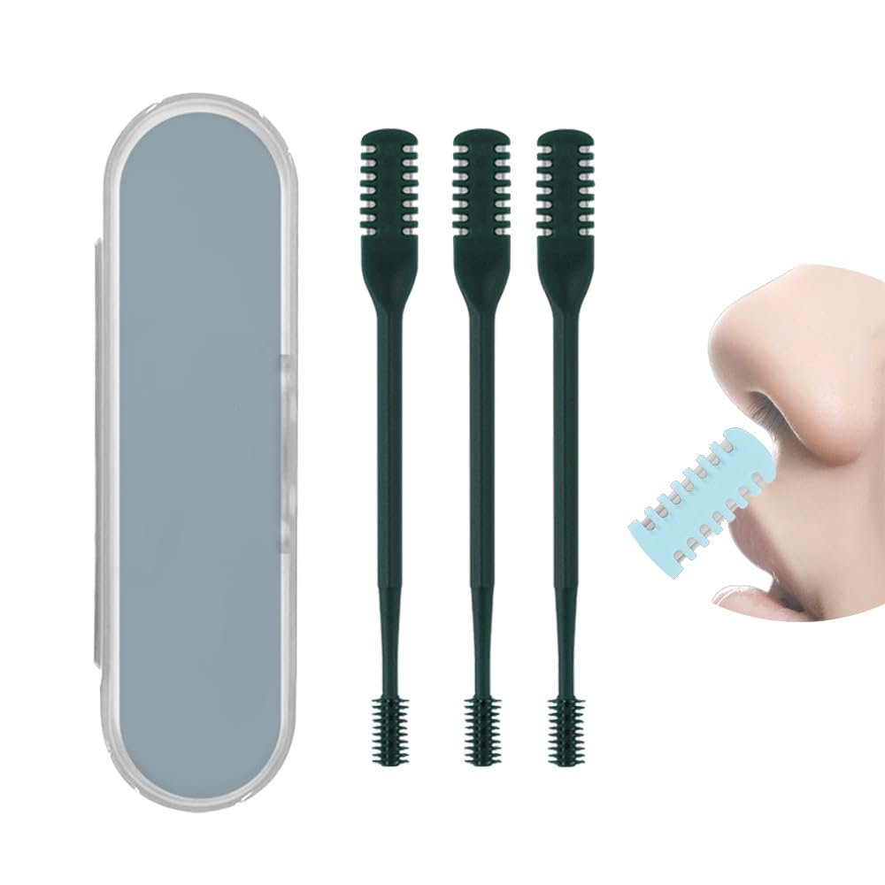 2 in 1 Nasal Hair Cutter, Double Sided Nose Hair Trimmer for Men Women, 360 Rotating Nose Hair Knife with Ear Picker, for Home Travel Essentials (Dark Green, 3pcs)