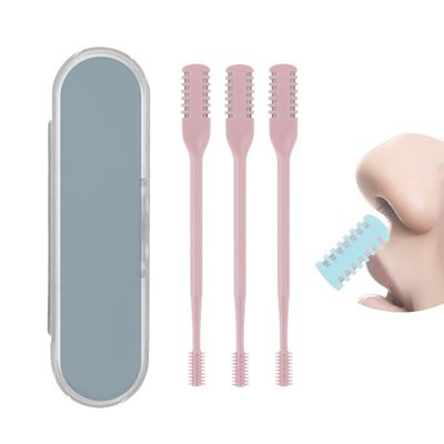 2 in 1 Nasal Hair Cutter, Double Sided Nose Hair Trimmer for Men Women, 360 Rotating Nose Hair Knife with Ear Picker, for Home Travel Essentials (Pink, 3pcs)