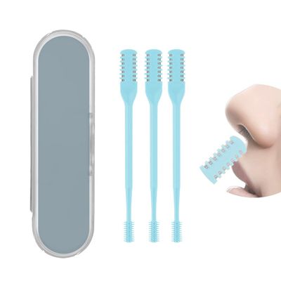 2 in 1 Nasal Hair Cutter, Double Sided Nose Hair Trimmer for Men Women, 360 Rotating Nose Hair Knife with Ear Picker, for Home Travel Essentials (Blue, 3pcs)