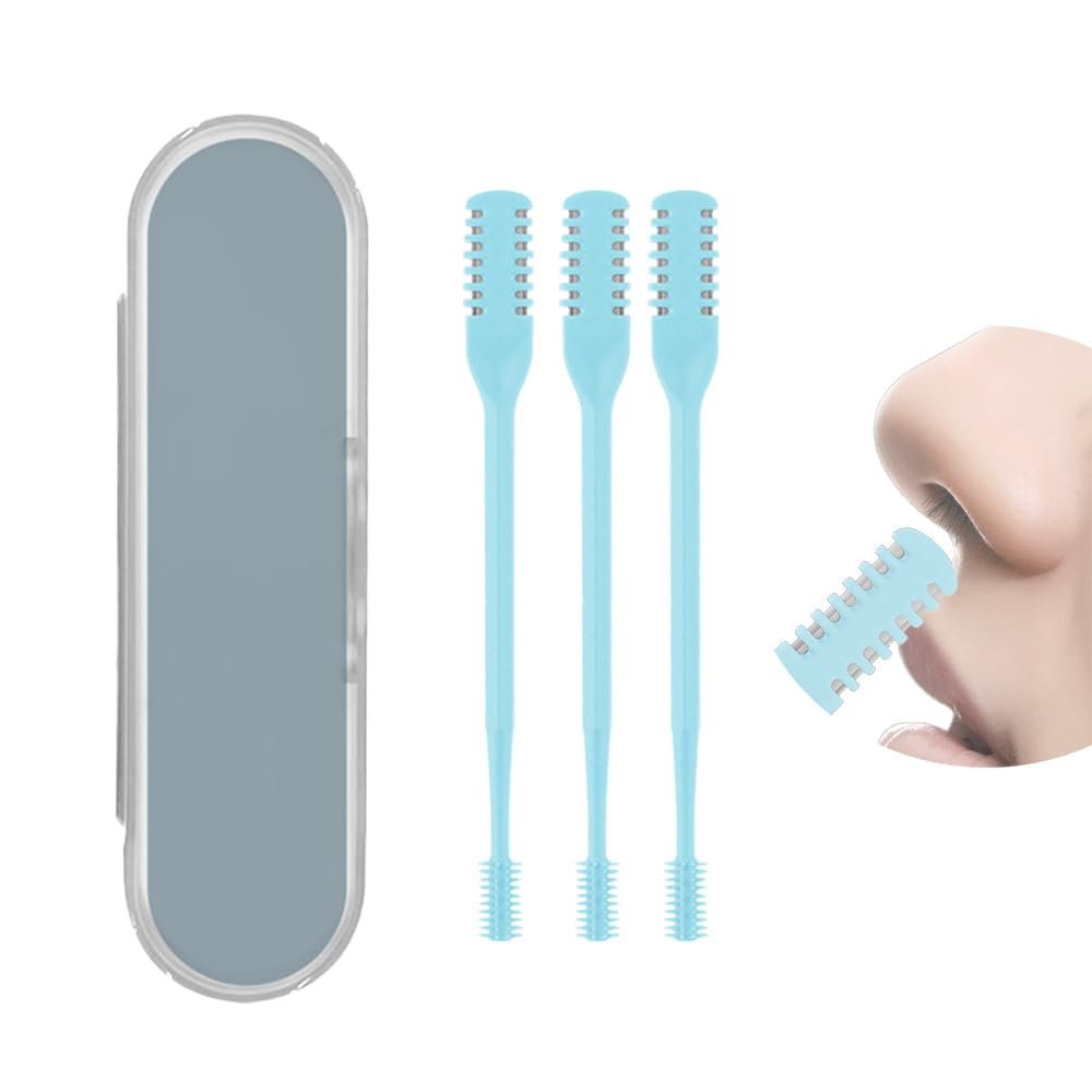 2 in 1 Nasal Hair Cutter, Double Sided Nose Hair Trimmer for Men Women, 360 Rotating Nose Hair Knife with Ear Picker, for Home Travel Essentials (Blue, 3pcs)