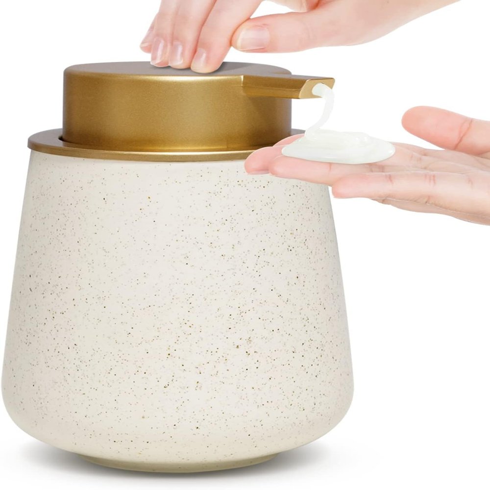 12 Ounce Ceramic Foaming Soap Pump Dispenser Refillable Ideal for Bathroom Kitchen