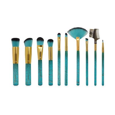 10pcs Cracked Wood Handle Makeup Brush Set Foundation Eye Loose Powder
