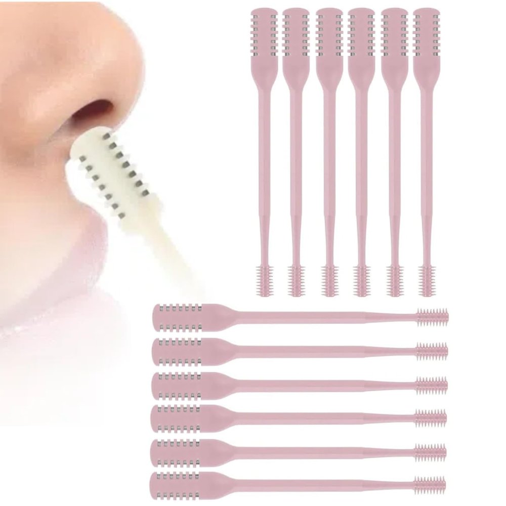 limveso 2-in-1 Nasal Hair Cutter, Upgrade 360 Nostril Hair Remover Tool, Portable Manual Double Sided Nose Hair Knife, Nasal Hair Cutter for Men Women, Soft Cleaning Brush (Pink, 12pcs)