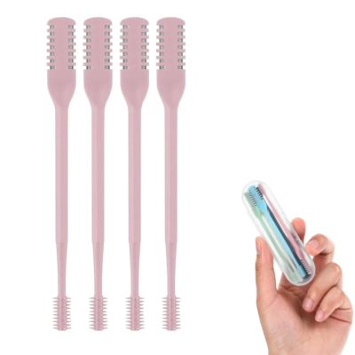 AOEMSMEISN 2-in-1 Nasal Hair Cutter for Men Women, 2025 New Double Sided Nose Hair Knife, Portable Nostril Hair Remover Tool, 360 Nose Hair Trimme & Ear Picker, with Soft Cleaning Brush (Pink, 4pcs)