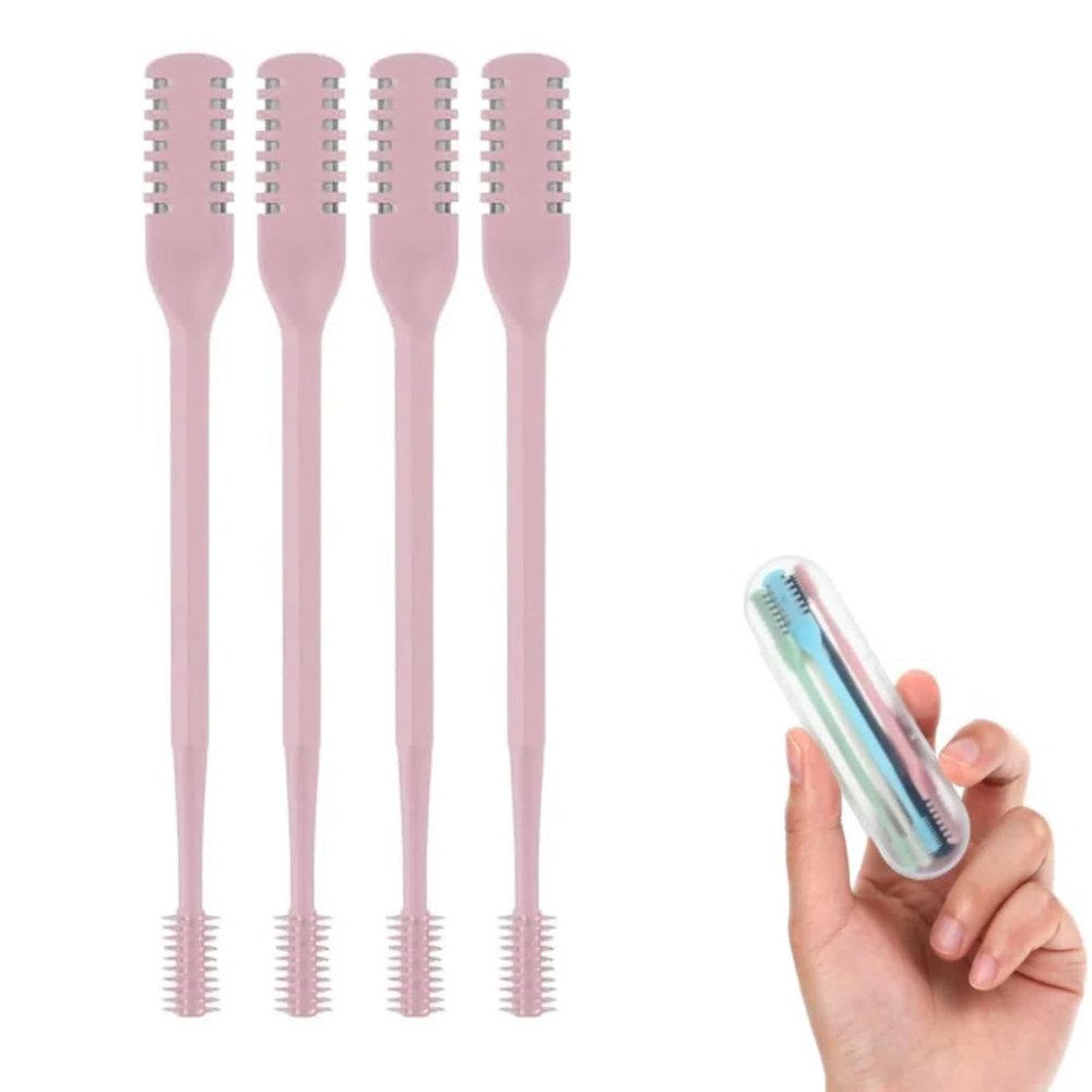 AOEMSMEISN 2-in-1 Nasal Hair Cutter for Men Women, 2025 New Double Sided Nose Hair Knife, Portable Nostril Hair Remover Tool, 360 Nose Hair Trimme & Ear Picker, with Soft Cleaning Brush (Pink, 4pcs)
