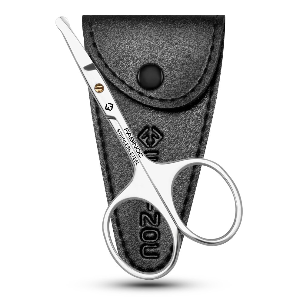 FABINOC Nose Hair Scissors for Men & Mustache Scissors with Round Tip Straight Blade Professional Eyebrow Scissors for Safe Facial Hair Grooming and Trimming