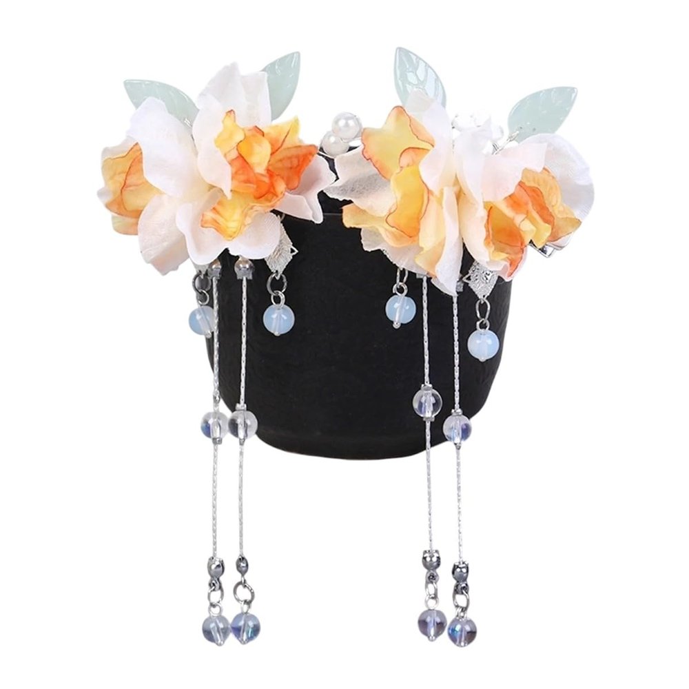 2Pcs Chinese Style Flower Hair Ornament Hairpins Side Barrettes Headdress Wedding Party Hair Accessories - Classic Fashion Jewelry Piece, Ideal For Office, Party Or Evening Wear