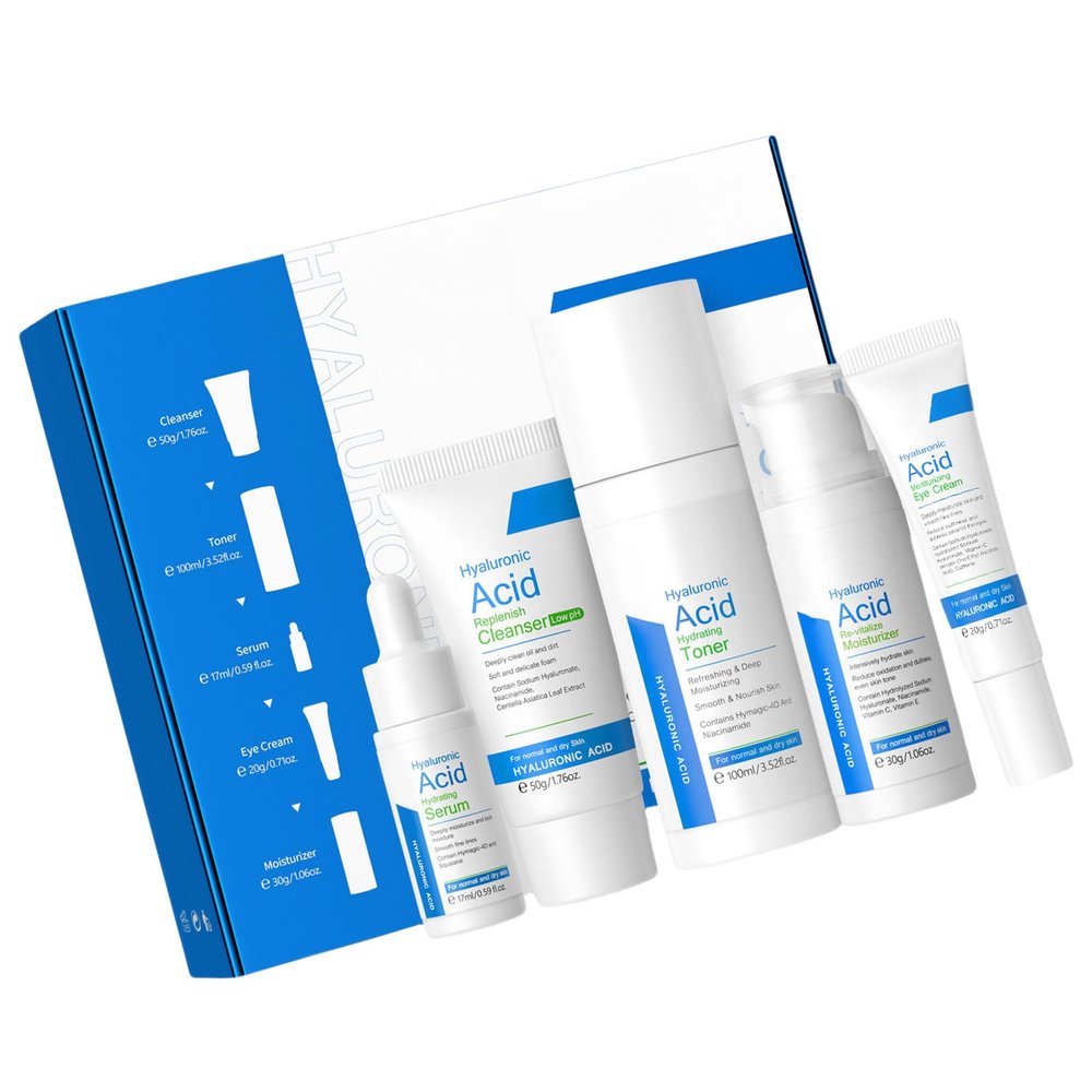 5 Pcs Hydrating Skincare Set With Cleanser Face Serums Eye Cream Toner Moisturizing Skincare Routine Set For Woman
