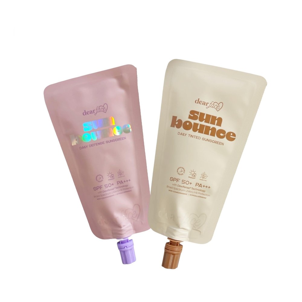 Dear Face Sun Bounce Daily Sunscreen Twin Pack with Dewfense Technology - Broad Spectrum UVA+UVB Protection (30ml x 2) (Daily Defense & Daily Tinted 30ml x 2, 50, Sun Protection Factor (SPF))