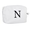 Personalized White Waffle Makeup Bag,Custom Embroidered Initial Cosmetic Pouch for Women,Monogrammed Cosmetic Case,Bridesmaid Gifts (N) view 1