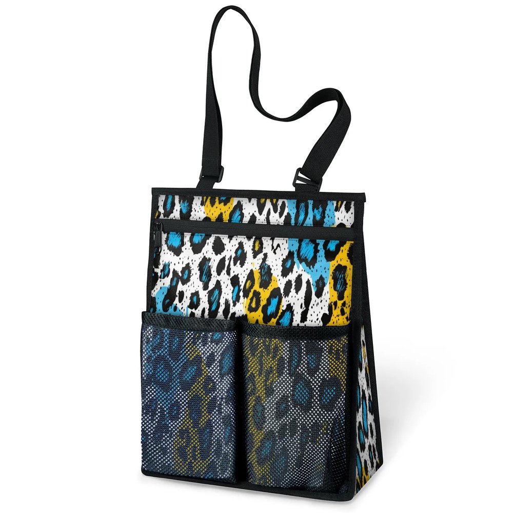 Ourtheme Leopard Print Pattern Portable Shower Bag for Travel Gym Camp Beach Tote Shower Caddy Bags Hanging Toiletry Organizer for Bathroom Dorm Room Essentials