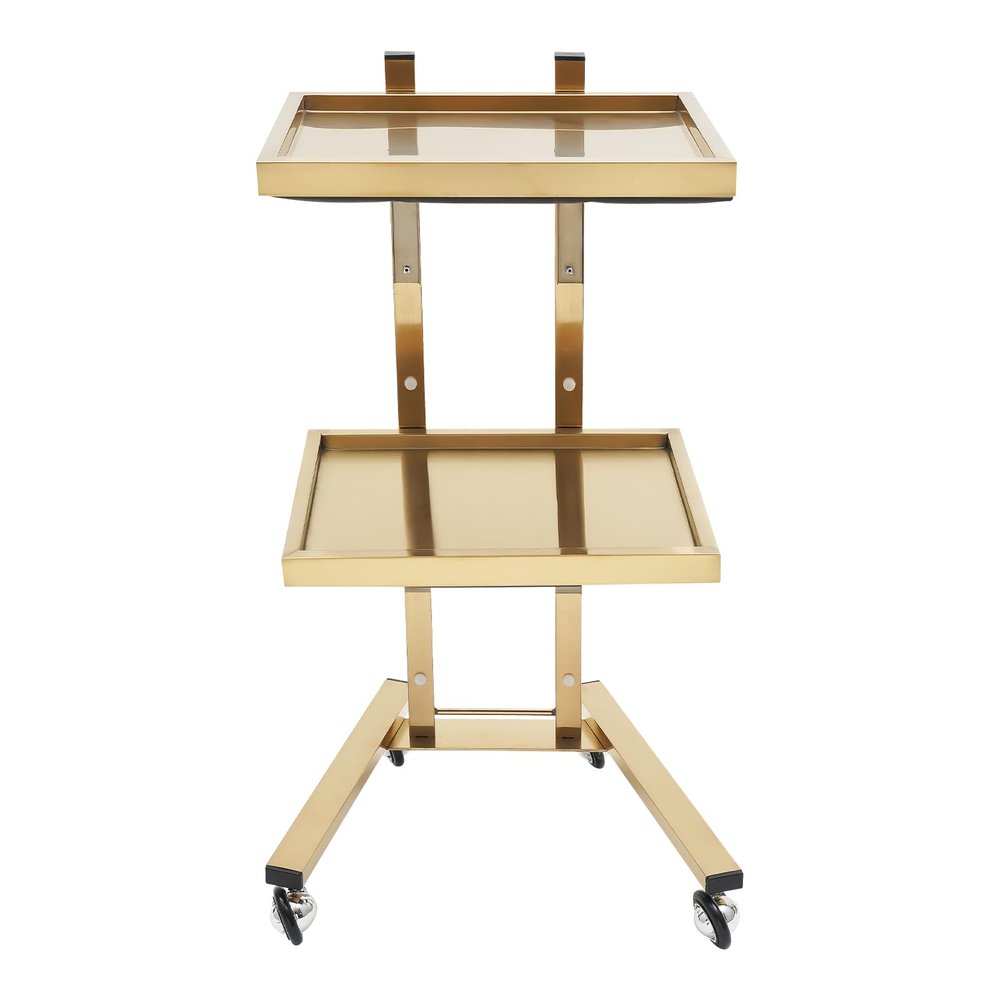 XEJMEOO 2 Tier Metal Rolling Cart, Stainless Steel Salon Tray with Wheels Foldable Utility Carts Hairdressing Tool Trolley for Tattoo Beauty Salon Eyelash and Nail Art Carts (Golden)