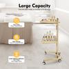XEJMEOO 2 Tier Metal Rolling Cart, Stainless Steel Salon Tray with Wheels Foldable Utility Carts Hairdressing Tool Trolley for Tattoo Beauty Salon Eyelash and Nail Art Carts (Golden) view 3