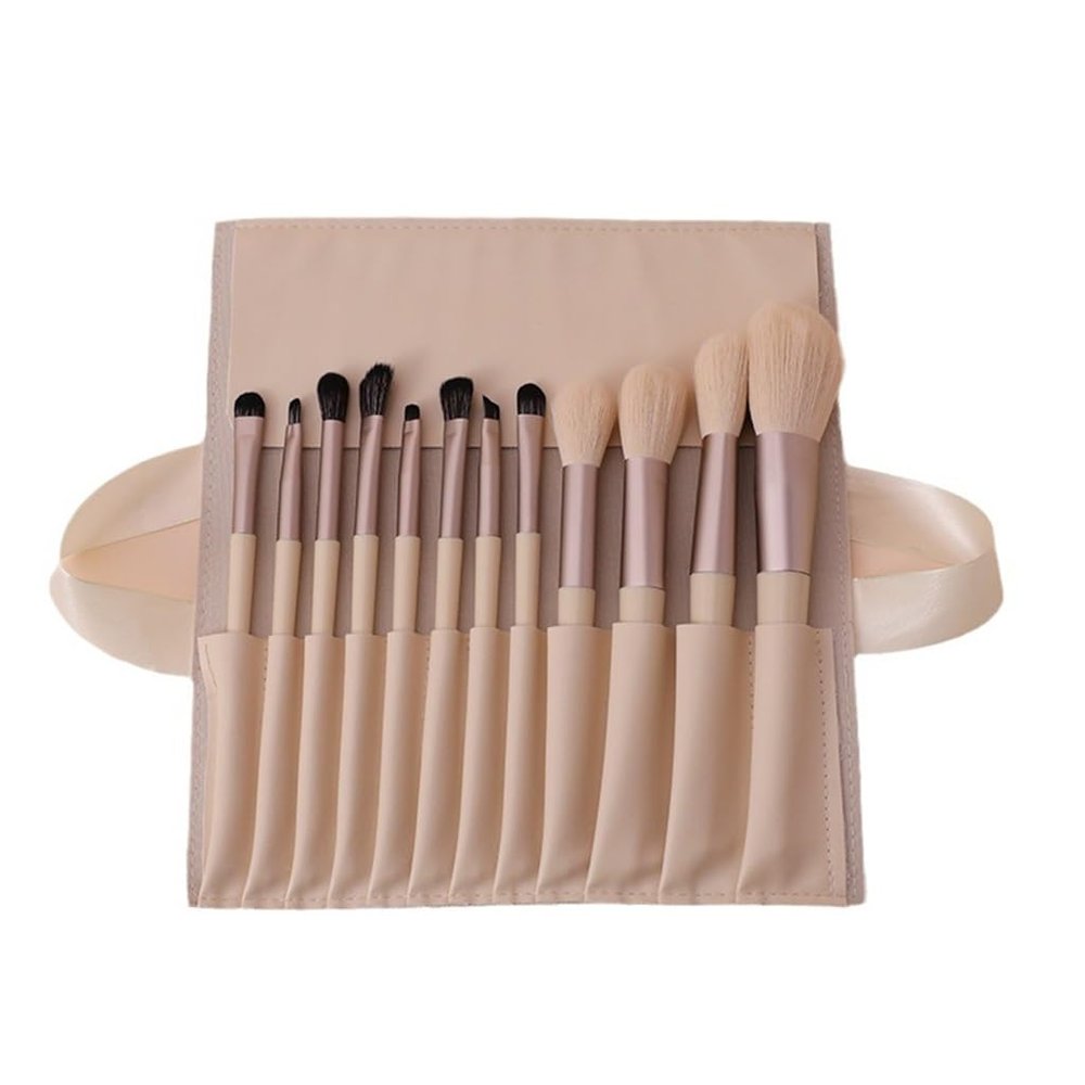 12pcs Cream Wind Full Set Soft Hair Eye Shadow Brush Loose Powder Blush Beauty Makeup