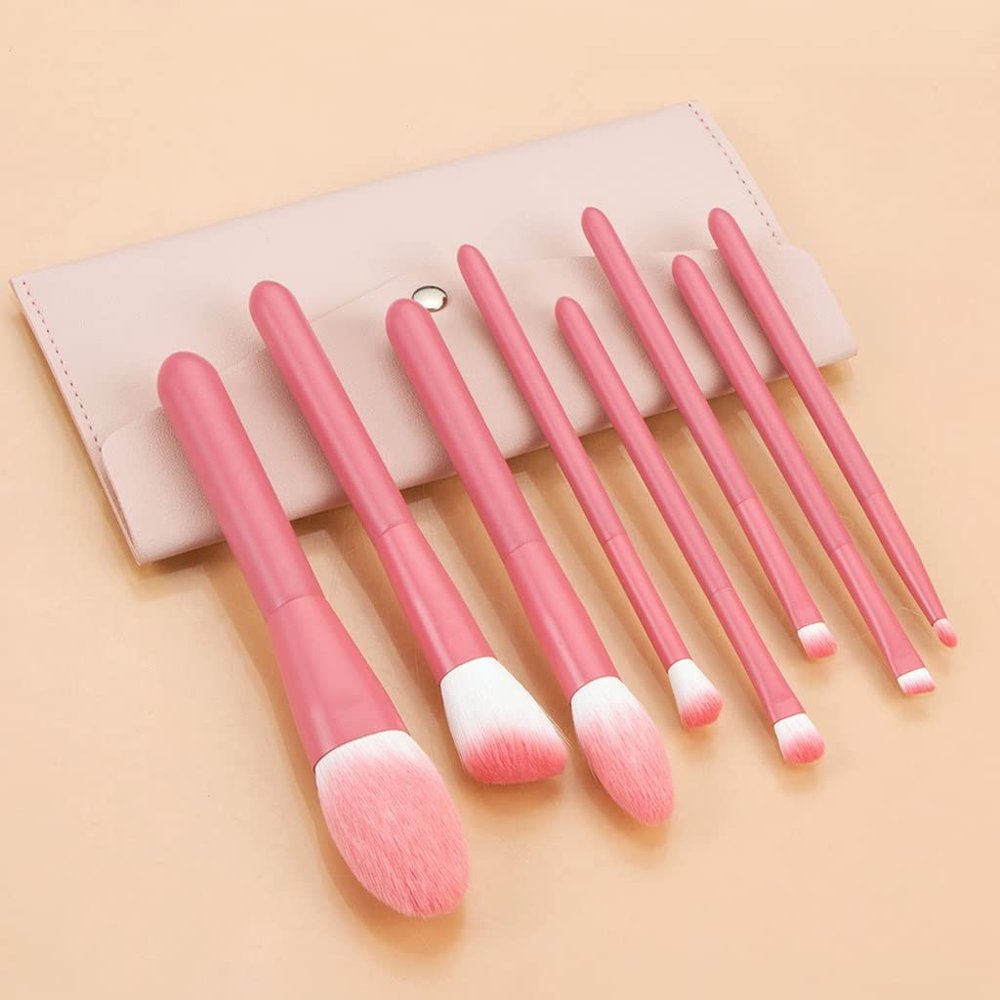 8 Makeup Brush Set Soft with Storage Bag Wooden Handle Beauty Hair Tools