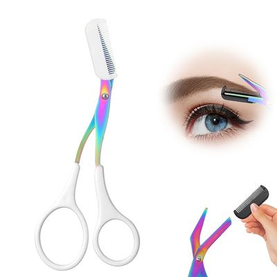 Eyebrow Trimmer Scissor, 2-in-1 Professional Eyebrow Scissors with Comb, Stainless Steel Precision Eyebrow Cutter Hair Removal Makeup Tool for Women and Men (White)