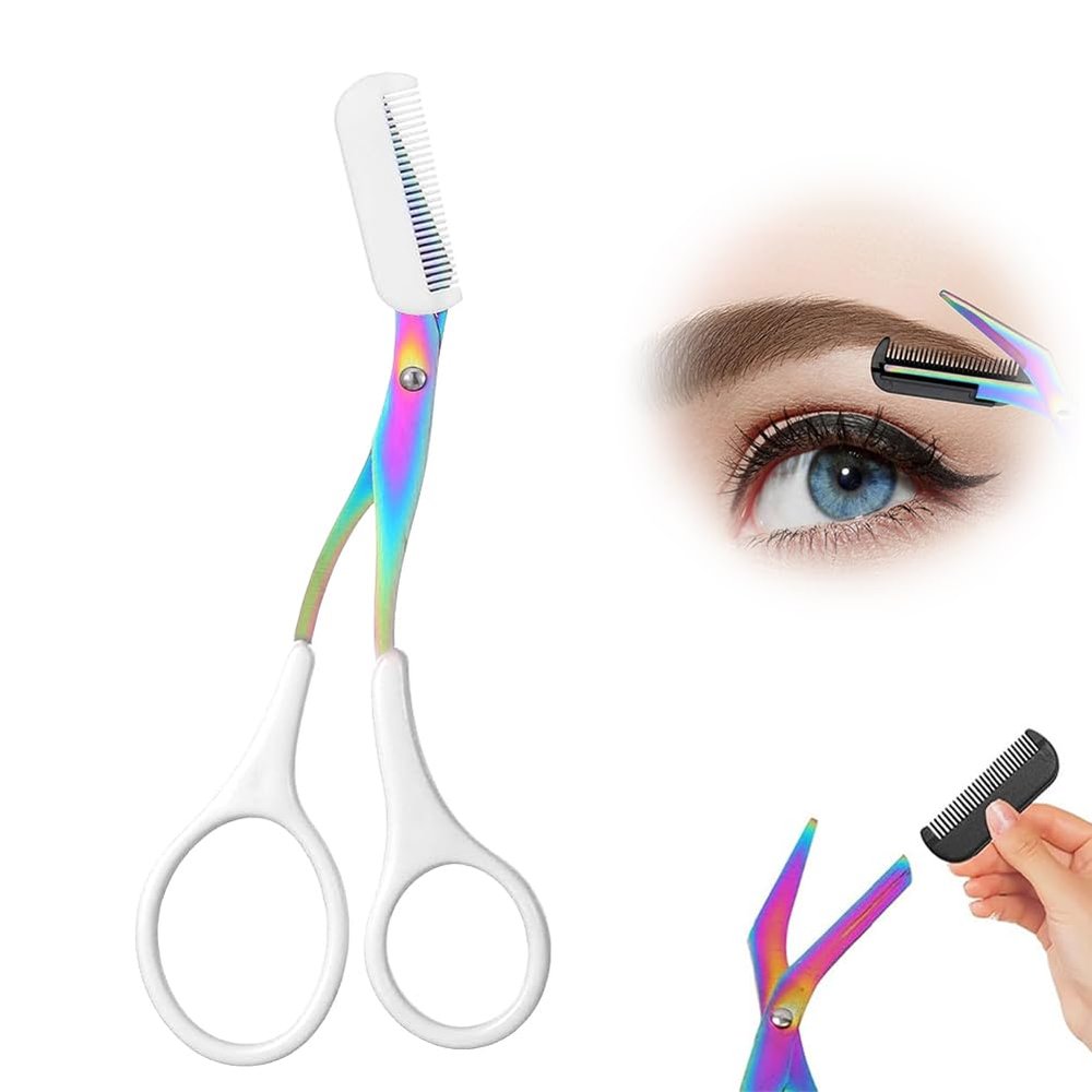 Eyebrow Trimmer Scissor, 2-in-1 Professional Eyebrow Scissors with Comb, Stainless Steel Precision Eyebrow Cutter Hair Removal Makeup Tool for Women and Men (White)