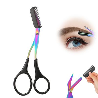 Eyebrow Trimmer Scissor, 2-in-1 Professional Eyebrow Scissors with Comb, Stainless Steel Precision Eyebrow Cutter Hair Removal Makeup Tool for Women and Men (Black)