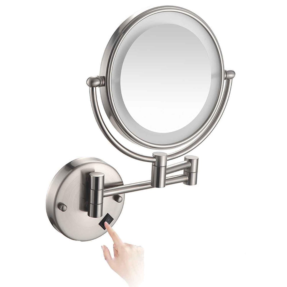 Wall Mounted Makeup Mirror with Lights,Double Sided 1X/10X Magnifying Vanity Mirror with Push Button Switch,360 Swivel Design, Extendable and Folding Arm - for Men and Women