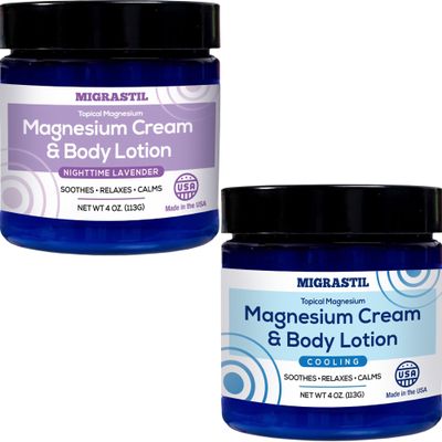 MIGRASTIL Nighttime Lavender Magnesium Cream & Body Lotion and Cooling Magnesium Cream Bundle
