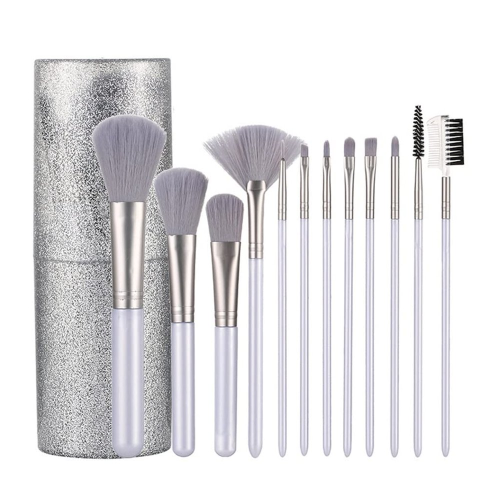 12 Long Pole Barrel Makeup Brush Set Full Soft Hair Beauty Tools