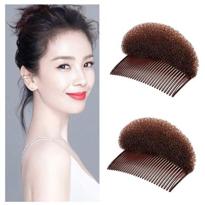 2PCS Womens Soft Sponge Foam Hair Comb Base Bump Up Volume Inserts Do Beehive Hair Stick Bun Maker Braid Tool Hair Styling Accessories (Brown, Large)