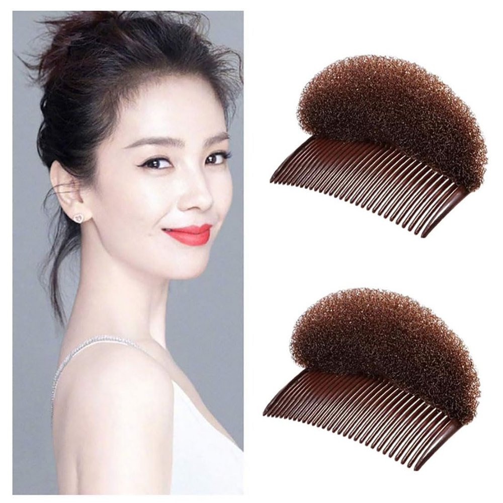2PCS Womens Soft Sponge Foam Hair Comb Base Bump Up Volume Inserts Do Beehive Hair Stick Bun Maker Braid Tool Hair Styling Accessories (Brown, Large)