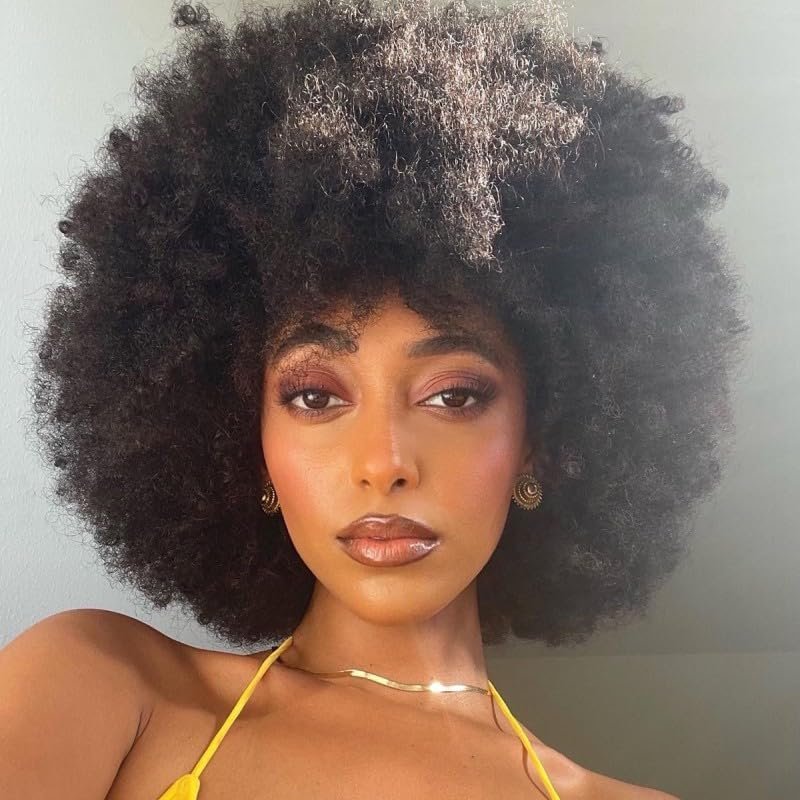 Afro Curly wig Glueless wear and go Afro Wig, Natural Black, Large Volume, Human Hair 8 inch