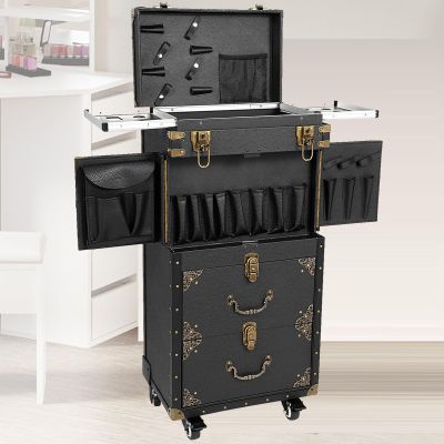 GEHPYYDS Rolling Makeup Case Cosmetology Case on Wheels Cosmetic Train Case Trolley Roll Travel Box Hair Stylist Travel Case Traveling Cart Trunk for Makeup Artist Esthetician Nail Tech