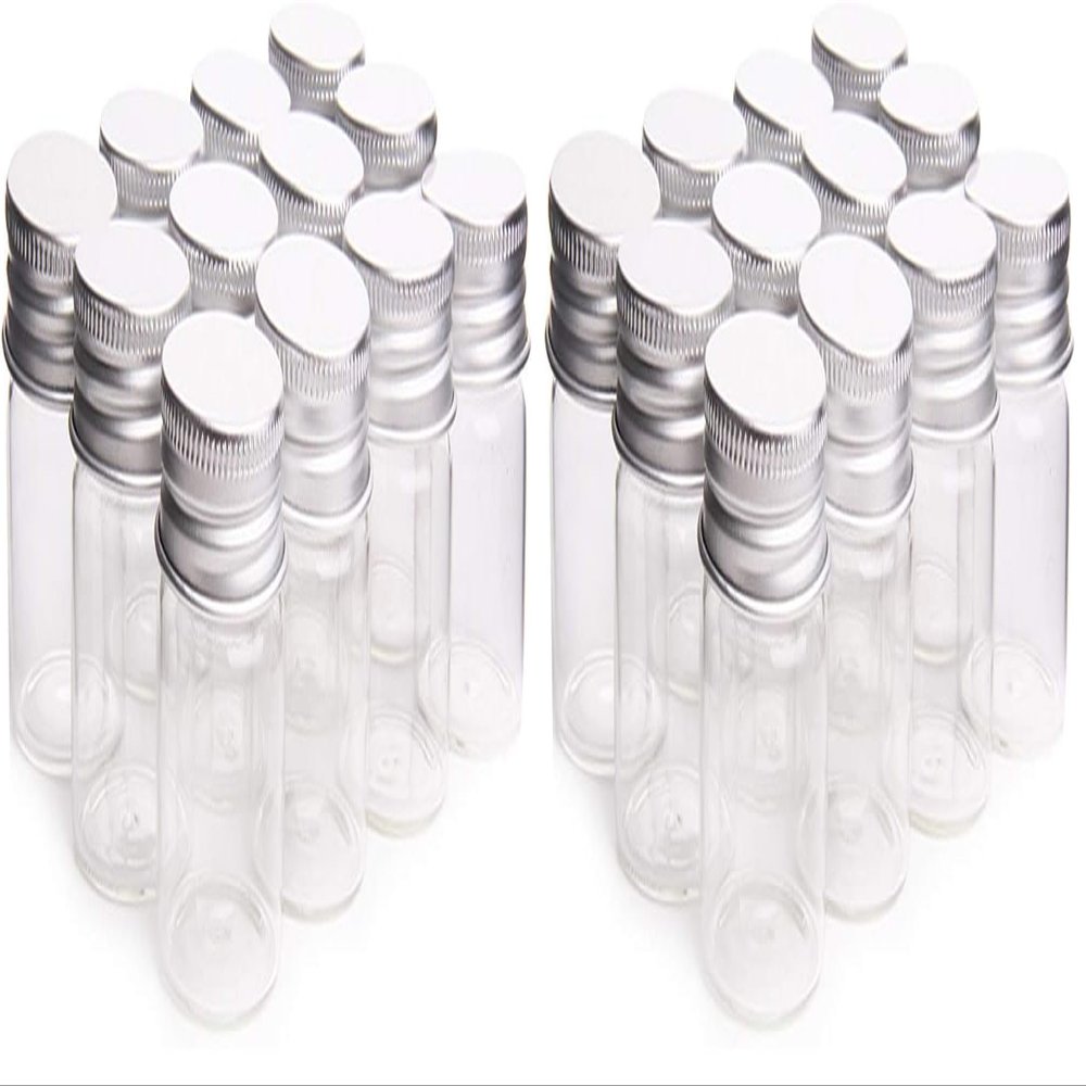 12 Pcs Empty Clear Glass Bottles with Screw Aluminum Cap Mini Container Jars for Essential Oil Powders Cream Ointments Grease Cosmetic Makeup Sample(15ml) (Pack of 2)