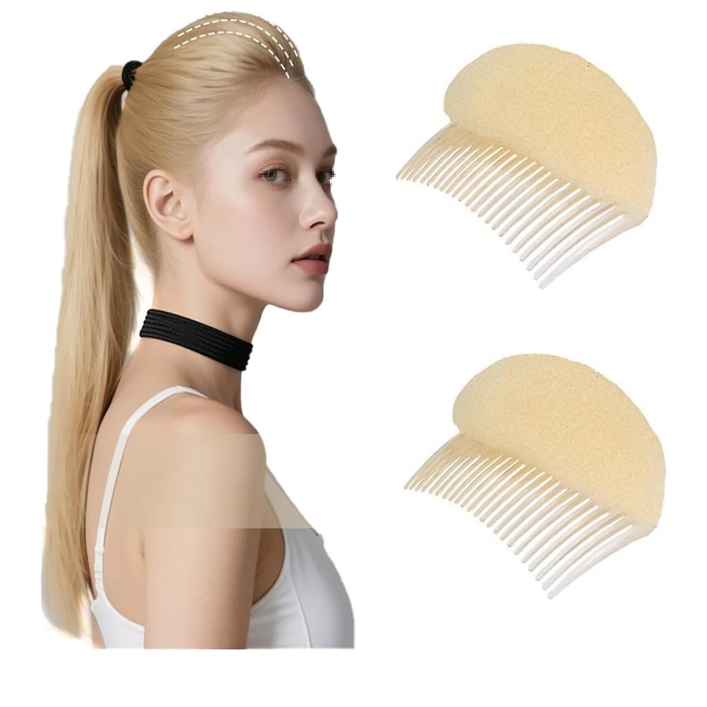 2PCS Womens Soft Sponge Foam Hair Comb Base Bump Up Volume Inserts Do Beehive Hair Stick Bun Maker Braid Tool Hair Styling Accessories (Beige, Large)