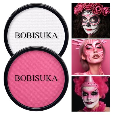 BOBISUKA Clown White + Pink Face Paint, Water-Activated Face Painting Palette for Halloween SFX Makeup, Cosplay, Theater, Stage, Film & More
