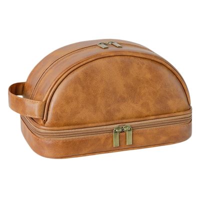 RBGDLPDFVN Men's Leather Makeup Bag Large Capacity Storage Travel Toiletry Bag(Light brown)