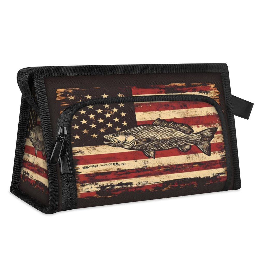Adornori Bass Fish Fishing Makeup Bag for Women Cosmetic Bags with Brush Compartment Toiletry Organizer Case for Traveling