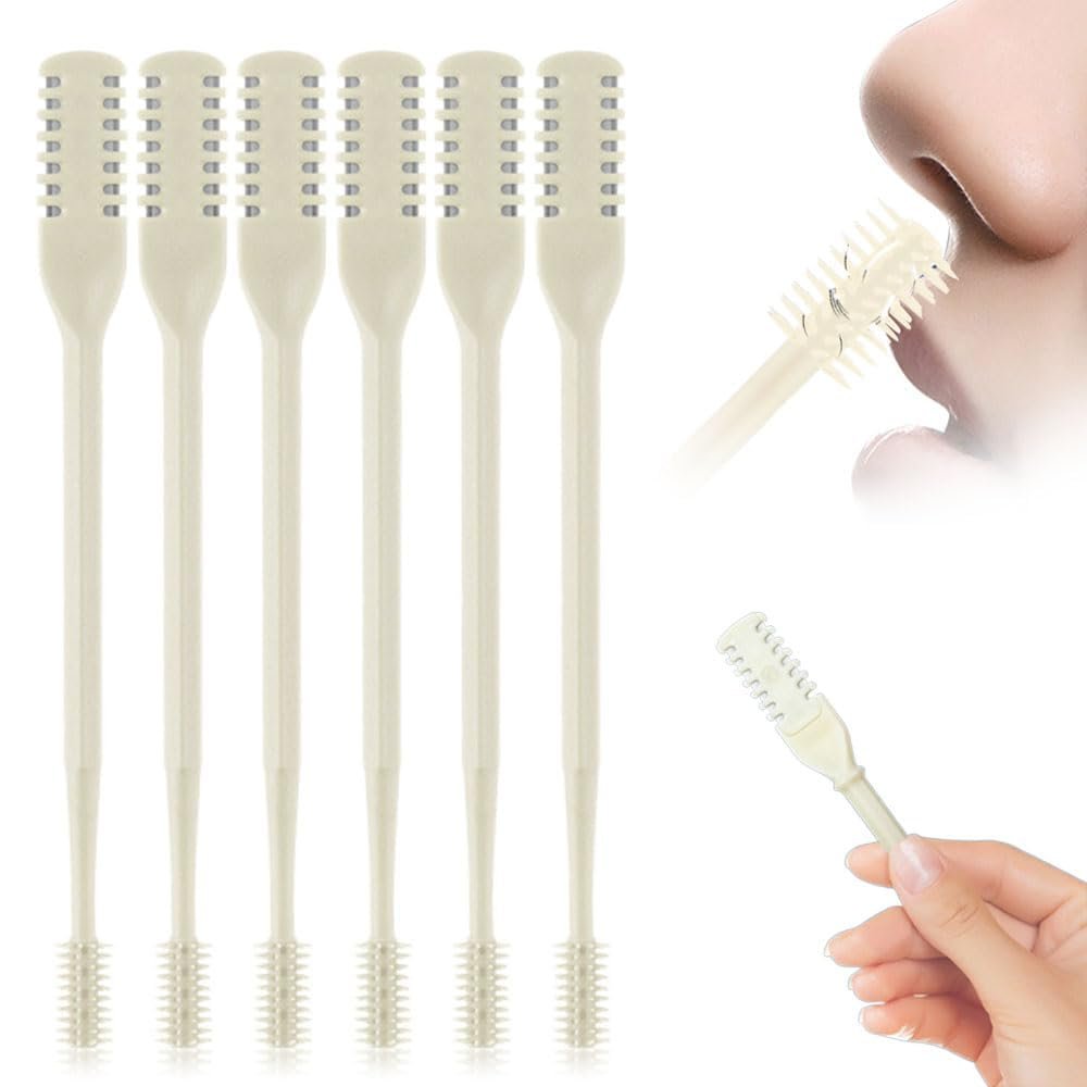 2025 Upgraded 2 in 1 Nasal Hair Cutter, Nostril Hair Remover Tool Double Sided Nose Hair Knife, Manual 360 Rotating Nose Hair Trimmer with Ear Digger for Men and Women (White, 6)