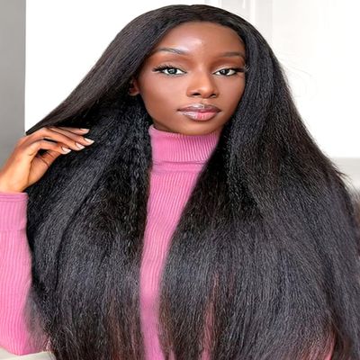 iesste 24Inch Kinky Straight Half Wig Human Hair 3 In 1 Seamless Flip Over Half Wigs for Black Women Wear & Go No Lace Glueless Drawstring Flip Over Wig Beginner Friendly Headband Wig 200 Density