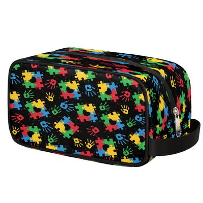 AUUXVA Travel Toiletry Bag for Kids - Waterproof Hanging Cosmetic Bag for Girls Boys Traveling Makeup Wash Bag Dopp Kit Shaving Bag for Toiletries Accessories(Autism Awareness)