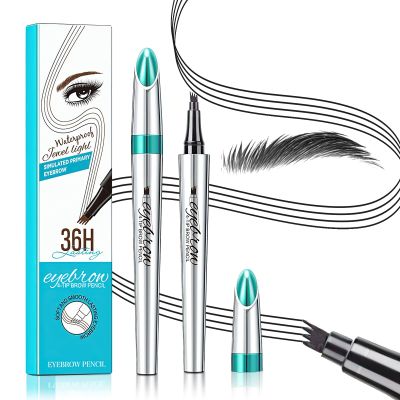 3D Waterproof Microblading Eyebrow Pen 4 Fork Tip Tattoo Pencil, Long-Lasting Brow Microfilling Eyebrow Pen, Easy to Use Microblade Eyebrow Pencil Eyebrow Brush (Black)