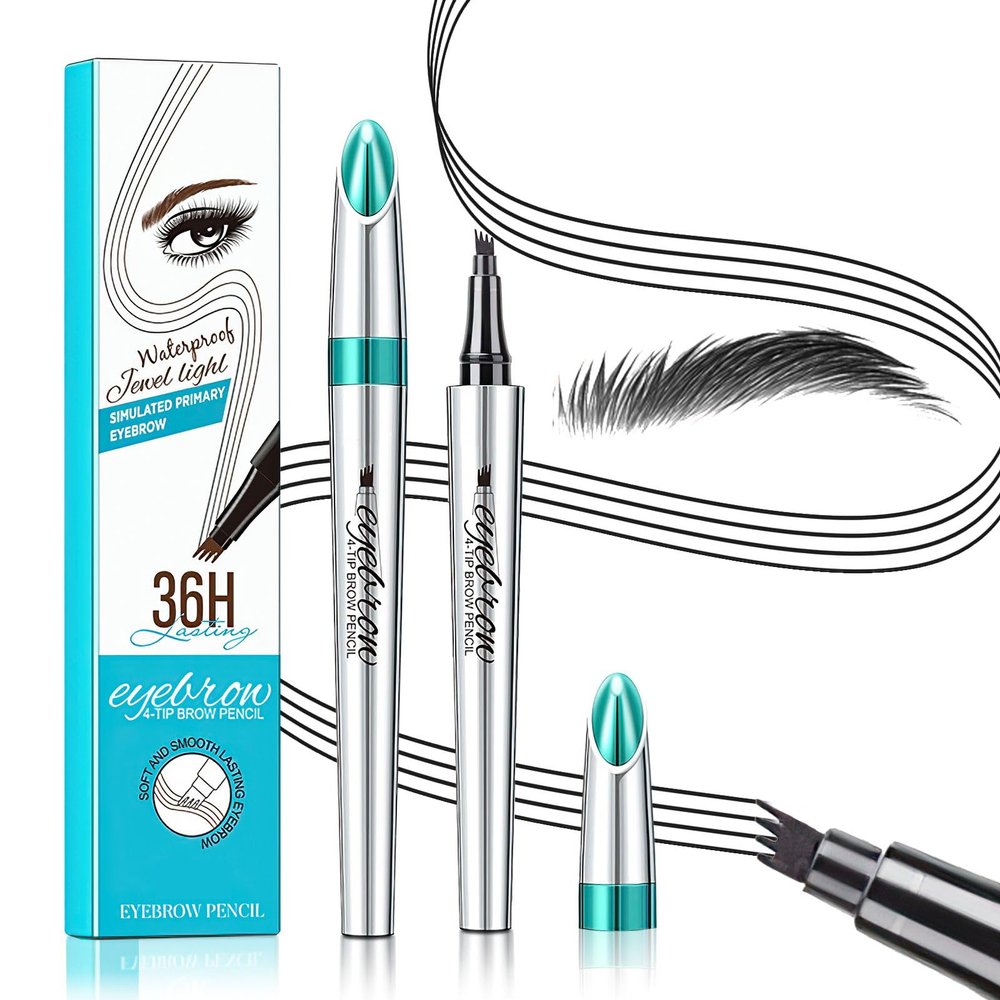 3D Waterproof Microblading Eyebrow Pen 4 Fork Tip Tattoo Pencil, Long-Lasting Brow Microfilling Eyebrow Pen, Easy to Use Microblade Eyebrow Pencil Eyebrow Brush (Black)