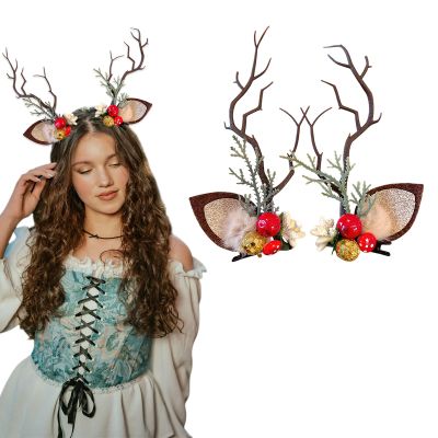 1Pair Christmas Reindeer Antler Hair Clips Cute Deer Ears Tree Branches Antlers Hairpins Xmas Hair Accessories for Women (Style 1)