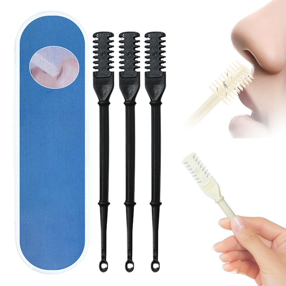 2025 Upgraded 2 in 1 Nasal Hair Cutter, Nostril Hair Remover Tool Double Sided Nose Hair Knife, Manual 360 Rotating Nose Hair Trimmer with Ear Digger for Men and Women (Black, 3)