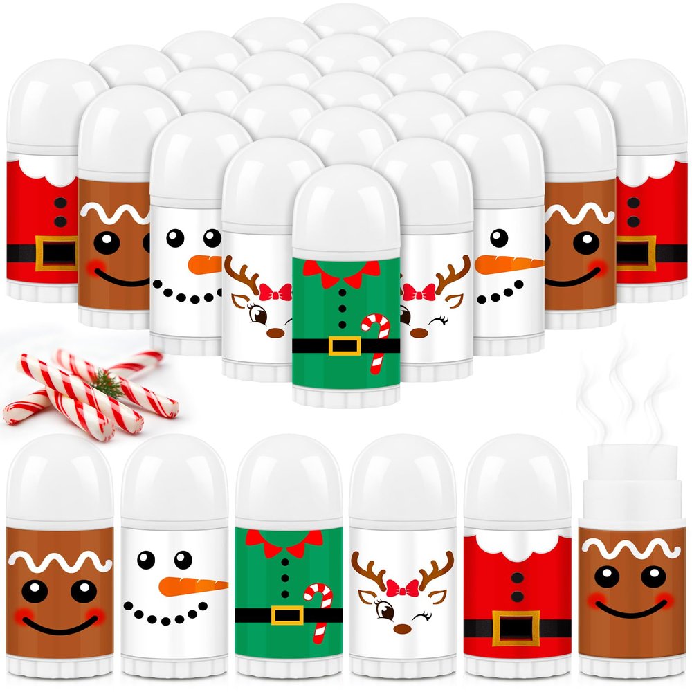 25 Pcs Christmas Lip Balm Bulk Mini Candy Cane Peppermint Flavor Lip Balms Bulk Christmas Stocking Stuffers Xmas Party Gifts Small Thank You Employee Appreciation Gifts for Women Men (Xmas Character)